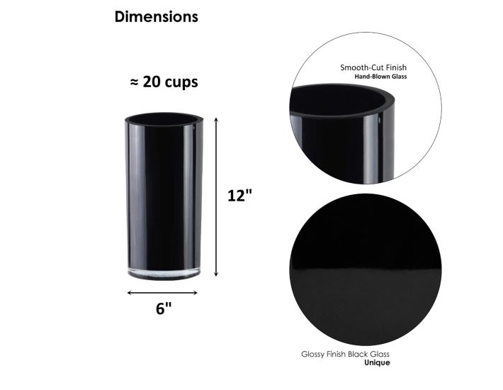 Black Glass Cylinder Sets 12 16 20 Flower Vase Candle Holder Centerpieces