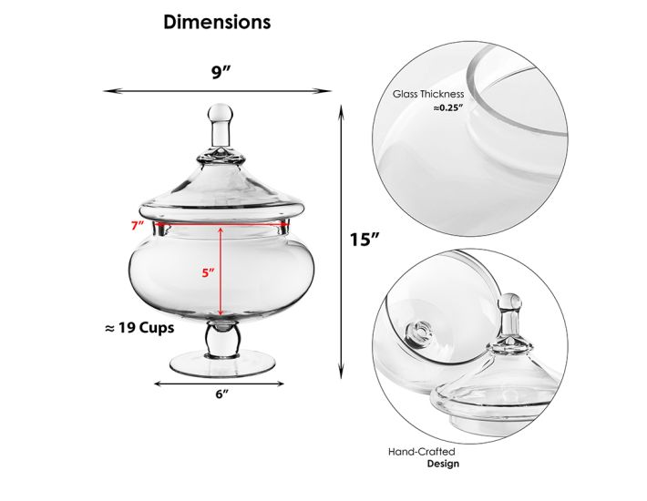 Glass Apothecary Jar Candy Buffet Container H-9.5 - 16.5 Multiple Size  -9.5 in-Pack of 2