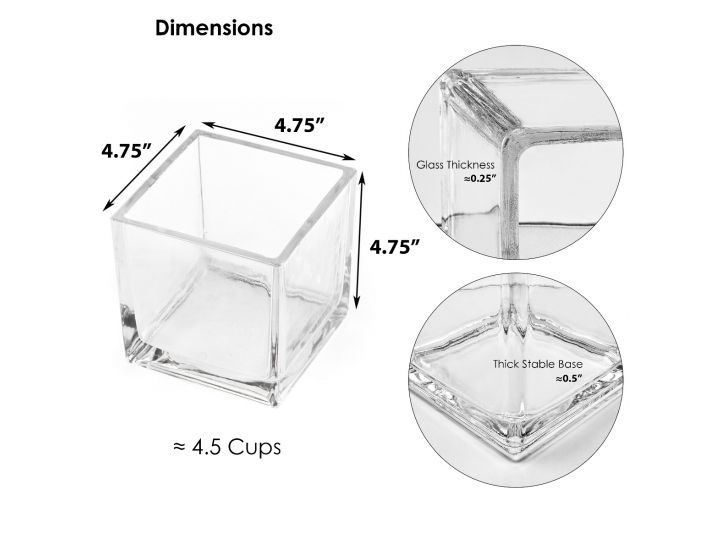 16 inch Tall Square Clear Glass Vases Open 4.75"x 4.75" Wedding Supplies 2 pcs 