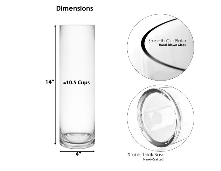 Glass Cylinder Vases Set of 3, H-12, 14, 16 D-4, Pack of 6 Sets (18 pcs)