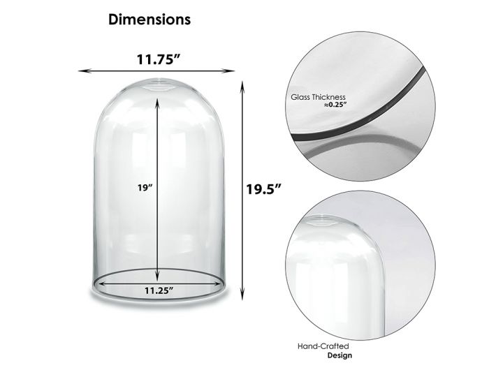 Glass Dome Cloche H-19.5 D-12 Bell Jar Terrarium Display Cover Wedding Event and Home Decor
