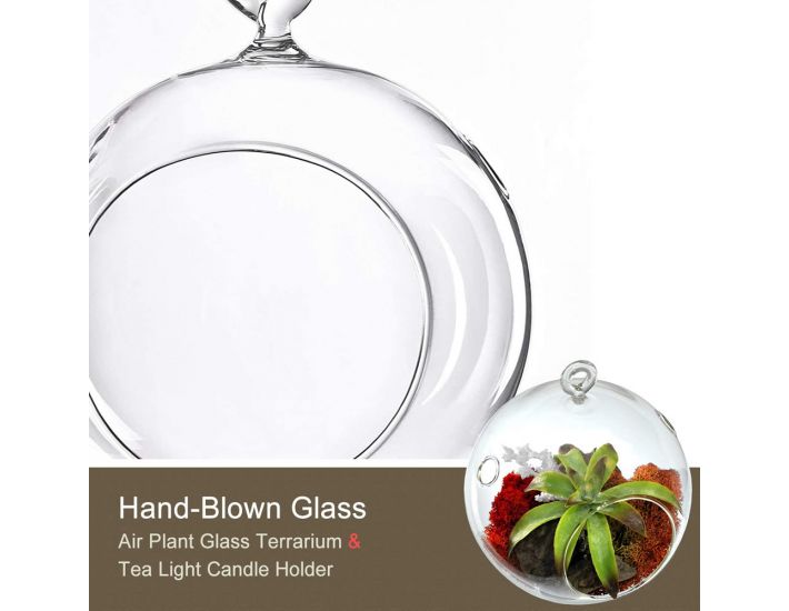 6x Round Bubble Hanging Clear Glass Terrarium Air Plant Tea Light Candle Holder 