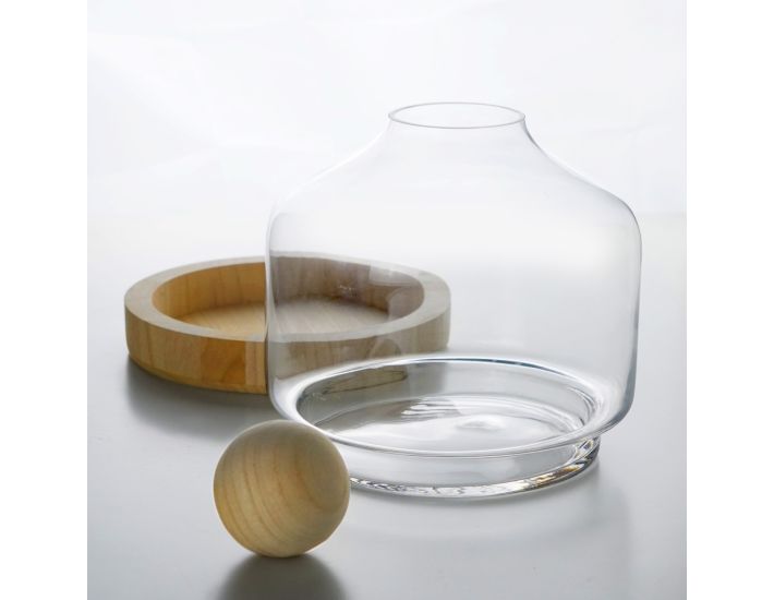 12 Danish Terrarium Glass Dome Cloche with Ball Stopper and Wood Base