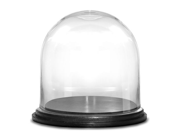 Distressed Wood Base Rustic Terrarium Bell Dome Glass Cloche Display 6" x 8.5" 