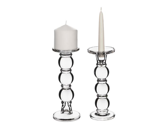 Set of 3 clear glass candlesticks church pillar taper dinner candle holders 