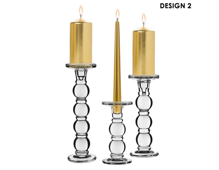 Glass Pillar and Taper Candle Holders, 3 Popular Designs, Heavy-Weighted