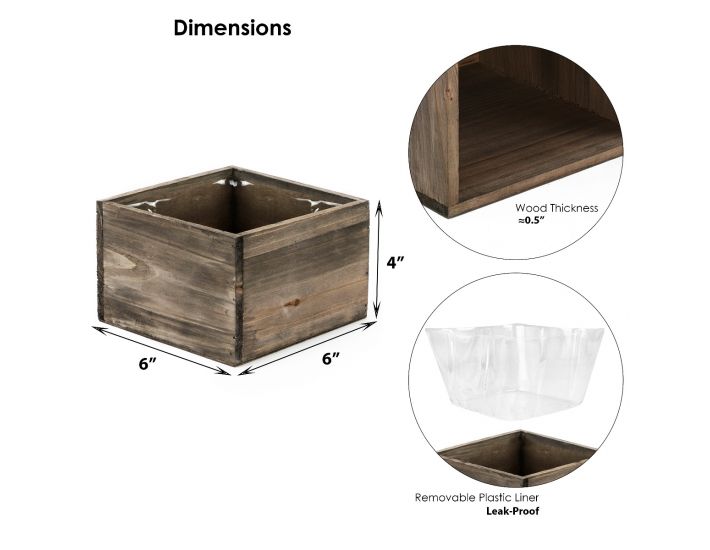Pack of 2 Accent Decor 4" X 4" Woodland Planter Box with Plastic Liner 
