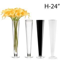 H-24" x 4.5" Stunning Clear Glass Trumpet Vase for Elegant Home Decor ...