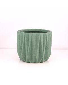 Green Geometric Ceramic Planter Pot H-5.75" D-6.5" (Pack of 12)