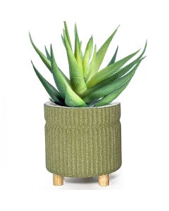 Green Ribbed Ceramic Tripod Planter Pot
