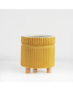 Yellow Ribbed Ceramic Planter Pot H-4.5" D-4" (Pack of 24)