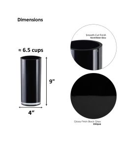 Black Glass Cylinder Vase Set of 3, D-4" x H-9", 12", 16" (4 Sets - 12 Vases)