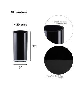 Black Glass Cylinder Vase Set of 3, D-6" x H-12", 16", 20" (4 Sets - 12 Vases)