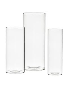 Set of 3 Glass Cylinder Bud Vases (Pack of 36 Sets), Multiple Heights
