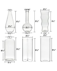 Set of 6 Assorted Glass Bud Vases (Multiple Shapes), Pack of 12 Sets