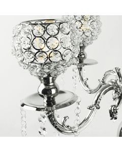 Candelabra Crystal Globe Dangling Bead Silver H-24"