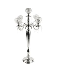 Candelabra Crystal Globe Dangling Bead Silver H-32"