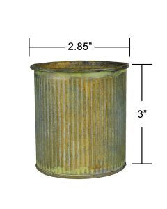 Ridged Rustic Aged Finish Zinc Cylinder Petite Pot 3" x 3"