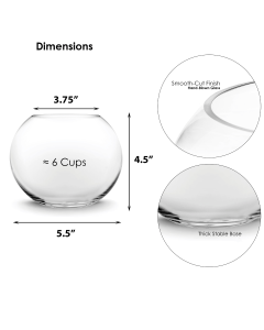 Glass Bubble Bowl, Fish Bowl, Terrarium Bowl Height 4.5" x Width: 6" x Opening 4.25" Clear