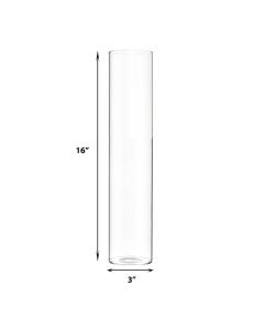 H-16" W-3" Glass Cylinder Bud Vase, Mini Flower Tabletop Vase (Pack of 18 pcs)