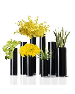 black glass cylinder vases