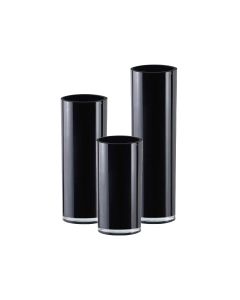 Black Glass Cylinder Vase Set of 3, D-6" x H-12", 16", 20" (4 Sets - 12 Vases)