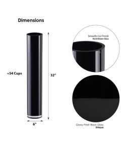 Black Glass Cylinder Vase. D-6" H-32", Wedding Centerpieces  (Multiple Packing)