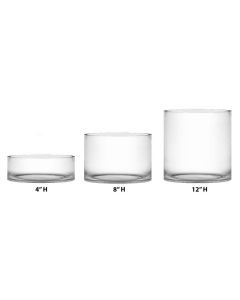 Large Wide Glass Cylinder Vases. D-12", H-4",8",12" Pack of 4 pcs