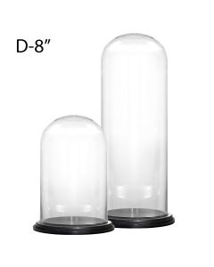 8" Wide Glass Display Dome Cloche Bell Jar w/ Black Wood Base (Pack of 2) (2 Size Options)