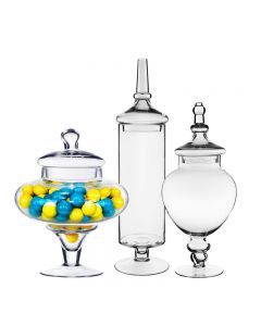 Glass Apothecary Candy Buffet Jar Set of 3. H-10",14.75",22"