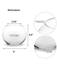 Glass Bubble Bowl, Fish Bowl, Terrarium Bowl Height 4.5" x Width: 6" x Opening 4.25" Clear