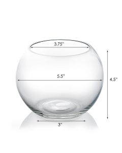 Glass Bubble Bowl, Fish Bowl, Terrarium Bowl Height 4.5" x Width: 6" x Opening 4.25" Clear