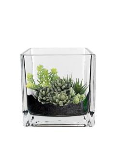 Glass Cube Vase H-4.75" Votive Candle Holder (Multiple Packing)