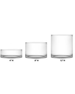 Large Wide Glass Cylinder Vases. D-12", H-4",8",12" Pack of 4 pcs