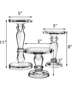 Bubble Glass Pillar Taper Candle Holder 5 inches set of 3