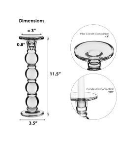 Pillar & Taper Candle Holders. H-11.5" D-3.5" Bubble Glass Candlesticks