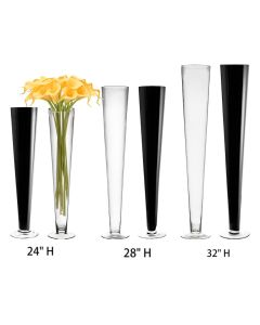 6PCS Glass Trumpet Vase H-24"-28"-32", Black or Clear Color Option