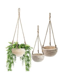 Hanging Wood Planter  Bowl with Jute Rope, D-8'', 9'', 10''  Paulownia (4,6,8PCS) 