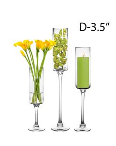 long stem glass pedestal candle holder 24, 20, 16 inches