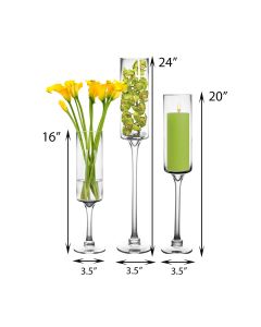 long stem glass pedestal candle holder 24, 20, 16 inches