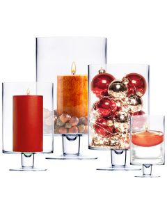 Short Stem Glass Pedestal Hurricane Candle Holders. H-6", 8", 10", 13.5" Pack of 6 pcs 