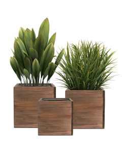8 in 10 in 12 in cube wooden planter box set with zinc liner combination