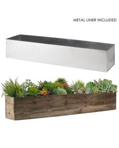 6 inch Wood Rectangle Planter Box w/ Zinc Liner Natural Wholesale Package