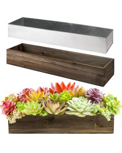 Rectangle Wood Planter Box with Zinc Liner Vase 22" x 4" x 4"