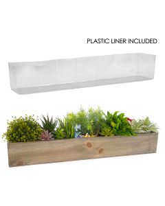 Wood Rectangle Unfinished Planter Box w/ Plastic Liner H-4" Open-28" x 5"