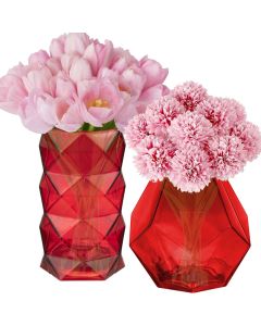 red prism honeycomb glass vases