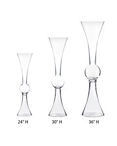 Reversible Glass Trumpet Clarinet Vase Pack of 4, H-24" x 6", 30" x 7.75" and 36" x 9"