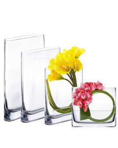 Glass Book Vase, Rectangle Round Edge Oval Vase, H-6"/8"/10"/12" x W-1.75" x L-7", Pack of 6 pcs