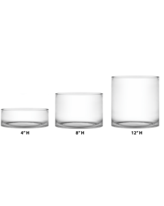 Large Wide Glass Cylinder Vases. D-12", H-4",8",12" Pack of 4 pcs