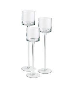 Long Stem Clear Candle Holder Set of 3. H-16"/18"/20" Open-4"